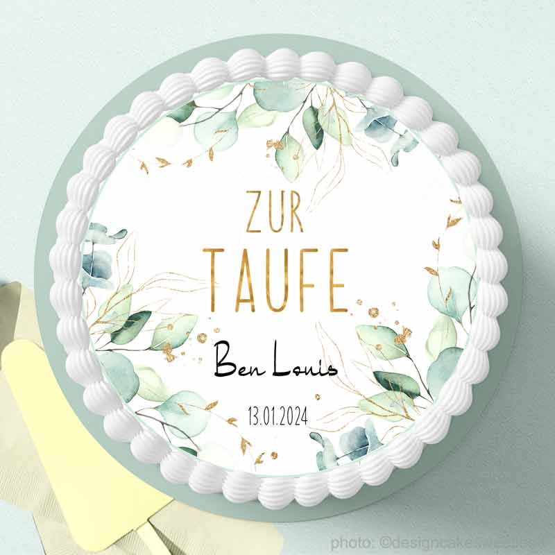 Tortenaufleger Taufe Eukalyptus Junge personalisiert Tortendeko essbar